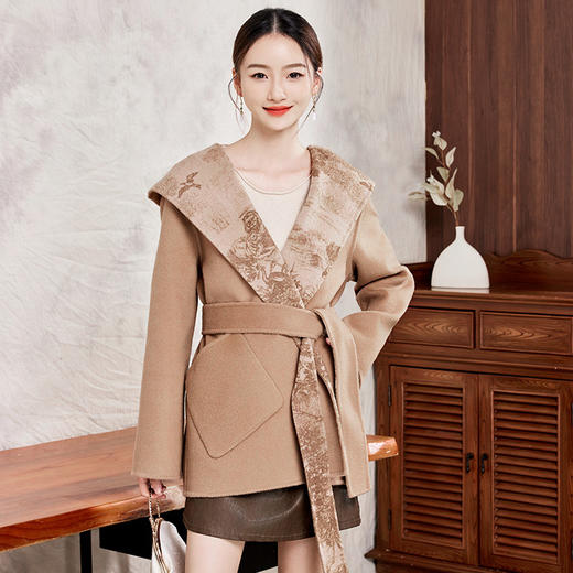 2025手缝高级感气质羊毛外套，双面穿羊绒大衣连帽大衣 商品图3