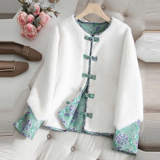 【YW】无忧购新中式国风盘扣皮毛一体妈妈装双面穿皮草复古外套2566#（截单后3-5天发货） 商品图7