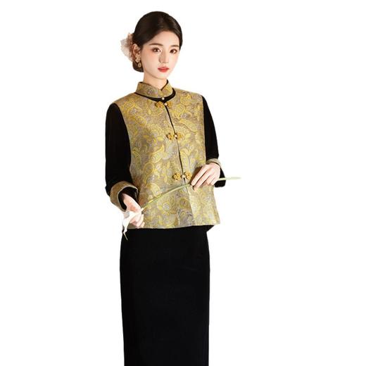 复古中国风时尚拼接，长款丝绒旗袍马甲套装GX-23085 商品图4
