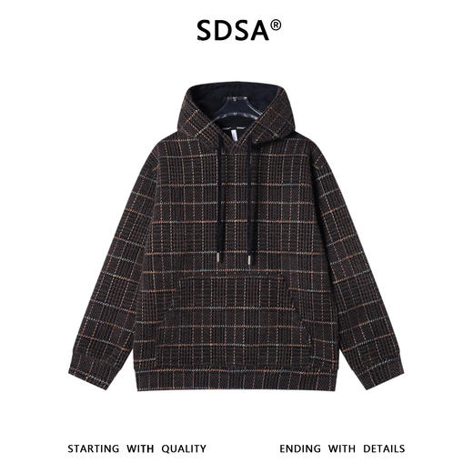 WY1405SDSA男士秋冬新款痞帅男装复古彩色格纹绒毛连帽卫衣设计感百搭潮 商品图1