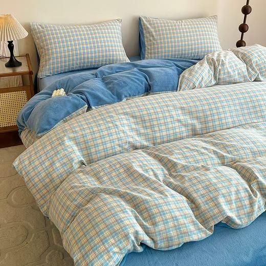 【安妮塔无印色织加绒全棉四件套】每年入冬火爆！永远不够卖的系列 一面全棉色织水洗棉，一面牛奶绒，冬天盖绒面，超级暖！春秋盖棉面，更贴身-BXG 商品图6