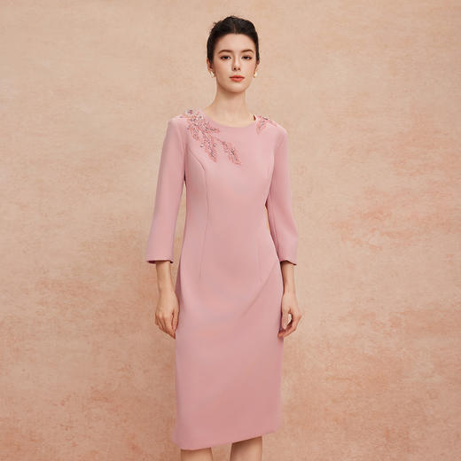 QG806斯尔丽25新款小礼服宴会着装手工立体绣珠收腰直身端庄优雅连衣裙 商品图0