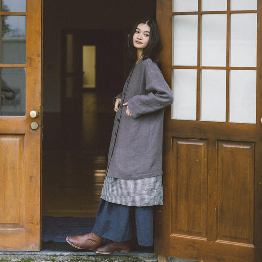 绽放774朵/落肩帅气长外套·纯亚麻帅气设计感文艺落肩风衣中长款 商品图2