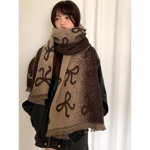 【YW】无忧购韩版加厚蝴蝶结针织围巾女2025秋冬季高级感保暖护颈围脖披肩两用（截单后3-5天发货) 商品图2