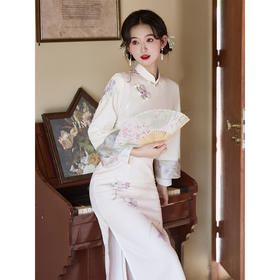 米白色秋冬倒大袖国风旗袍LSB3997
