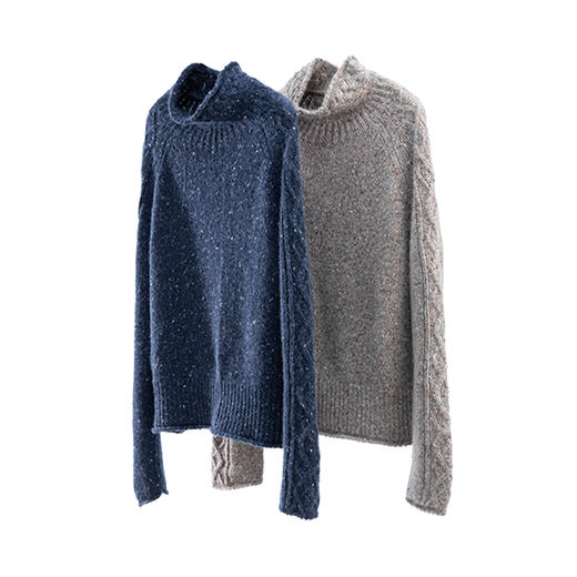 绽放814朵/花絮毛衣·纯羊绒花纱彩点绞花半高领套头毛针织羊绒衫 商品图4