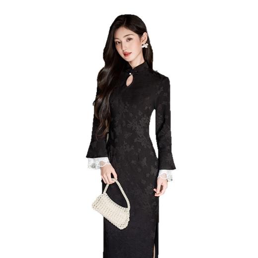 水滴领黑色红色国风新中式长款秋长袖旗袍改良年轻款日常可穿旗袍3125111 商品图4