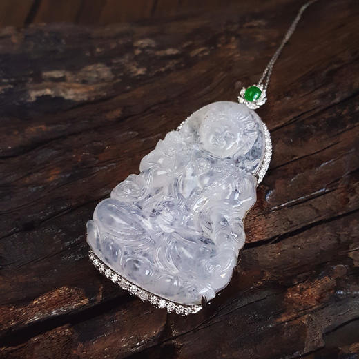 【天然正品】A货翡翠AU750收藏级白金镶钻镶天然细腻冰种白色度母翡翠吊坠项链链长：45CM（长度可调节）女士010725AH38 商品图4