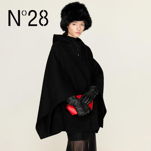N°28 山羊绒连帽斗篷毛呢外套女秋冬复古宽松显瘦中长款呢子大衣8855A1D597  商品图2