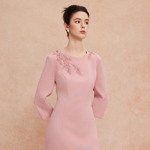 QG806斯尔丽25新款小礼服宴会着装手工立体绣珠收腰直身端庄优雅连衣裙 商品图2