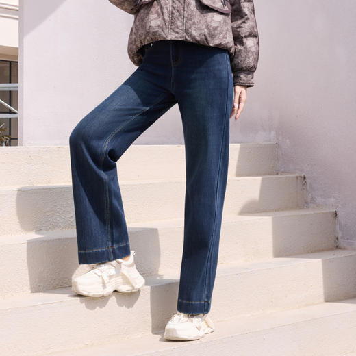 半身缘女裤 冬季长裤棉直筒裤宽松保暖牛仔裤254202U10120103 商品图3
