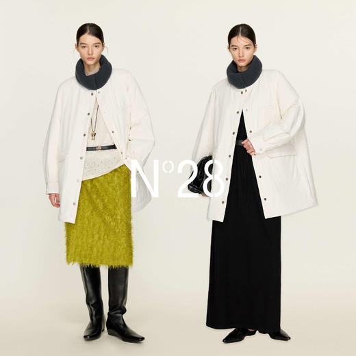 N°28 拼接针织立领90白鹅绒服女秋冬中长款设计感轻薄羽绒服外套 8855A1Y011 商品图4