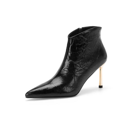 【预售5天】真皮高跟尖头短靴细跟单靴裸靴及踝靴气质性感秋季加绒皮靴子&J7007-4 商品图3