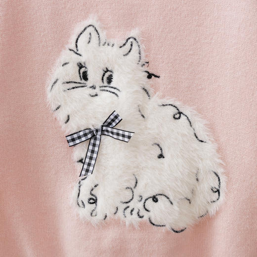 马克珍妮女童萌趣猫咪绵羊毛针织毛衣2025年冬装新款551927 商品图3