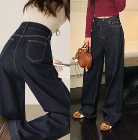 加绒单宁阔腿裤