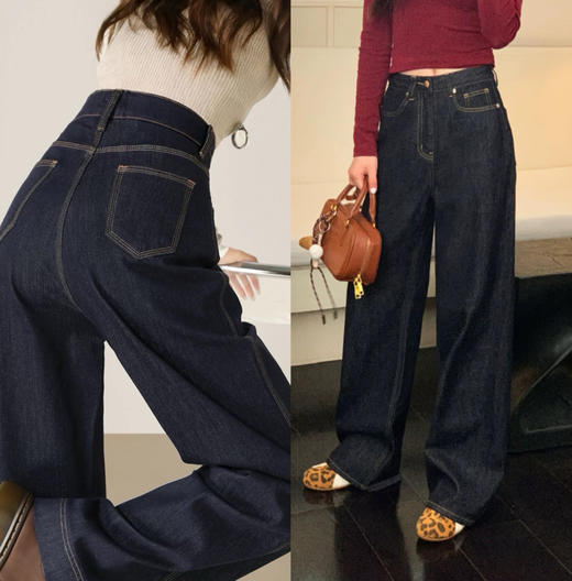 加绒单宁阔腿裤 商品图0