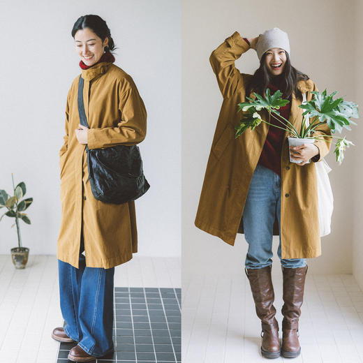 绽放797朵/回首·宽松成衣染色竞店小立领长款风衣外套女新款大衣 商品图1