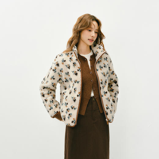 森马外套女冬季仿羊羔毛摇粒绒立领宽松图案2025新款时尚复古夹克 商品图2