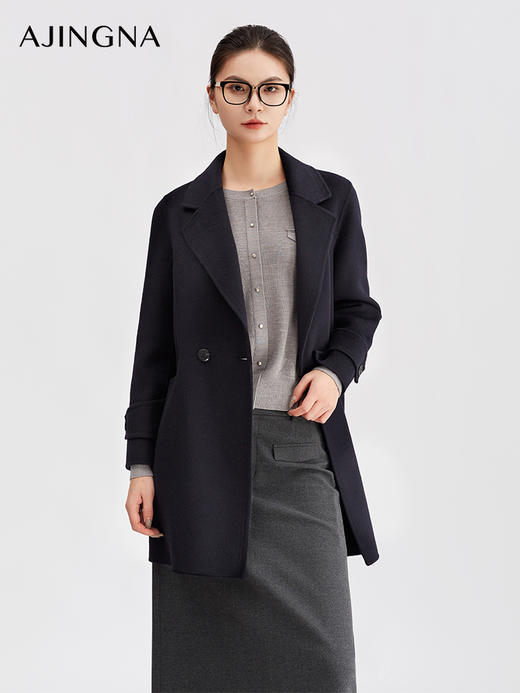 【商场同款】阿菁娜冬季新款细节感双排扣外套牛角扣装饰西装领隐藏式口袋中长款显瘦A30D211027 商品图2