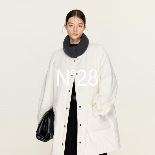 N°28 拼接针织立领90白鹅绒服女秋冬中长款设计感轻薄羽绒服外套 8855A1Y011 商品图1