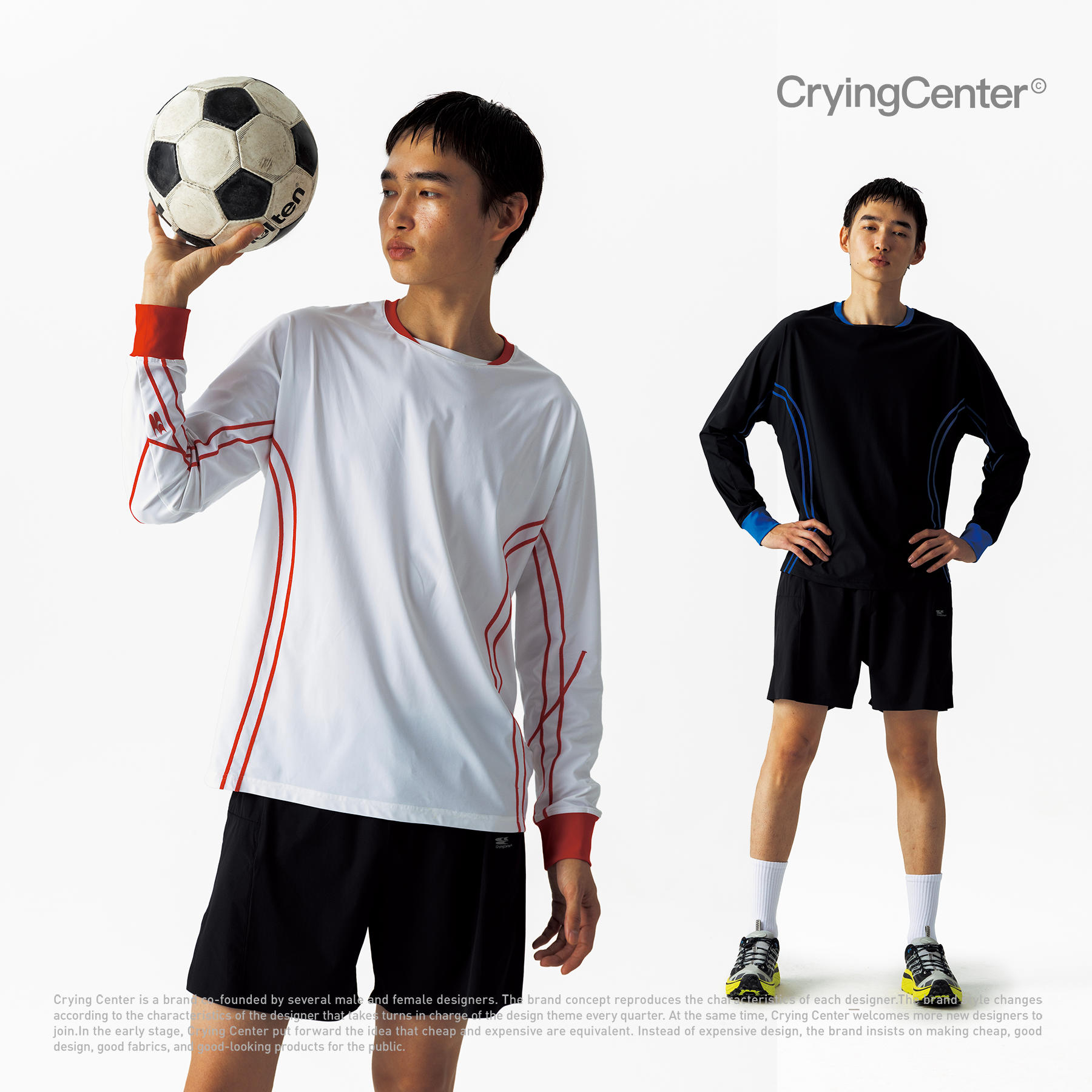 CryingCenter经典色红蓝白黑足球羽毛球运动线训练服速干哭喊中心