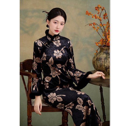 复古中国风中老年女士妈妈旗袍，长袖中式大码旗袍GX-5825363 商品图2