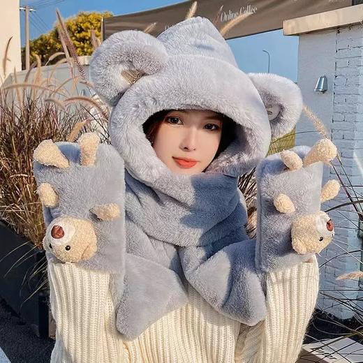 【双倍加厚面料❗️可爱造型呆萌】小熊帽子女冬季可爱百搭保暖毛绒帽手套连帽围脖围巾一体三件套潮。ja 商品图2