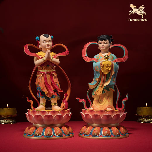 铜师傅《金童玉女》客厅桌面中式铜摆件 家居吉祥装饰工艺品礼物 商品图0