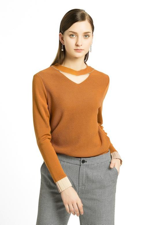 NAERSI娜尔思 焦糖色V领针织衫 95 商品图2