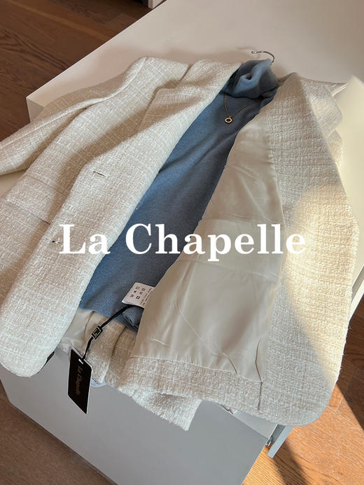 拉夏贝尔/La Chapelle高级感重工编织小香风外套~翻领双排扣廓形西装 商品图8