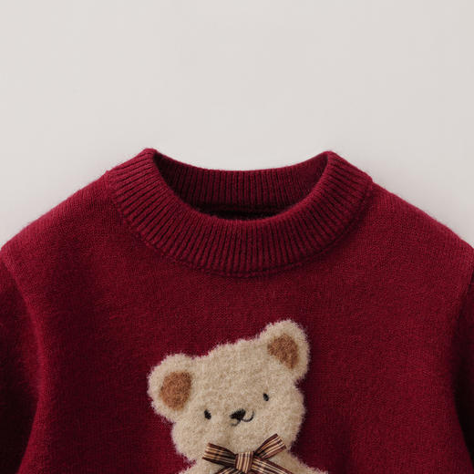 马克珍妮女童玩偶小熊针织红毛衣2025年冬装新款551891 商品图3