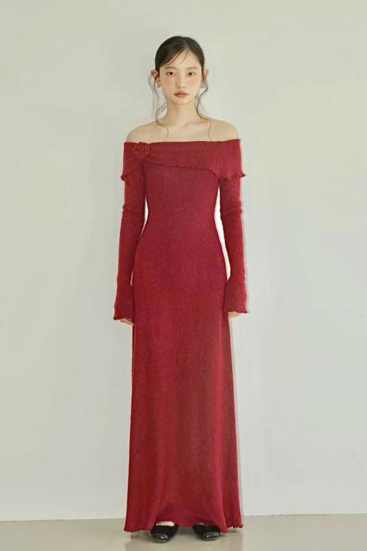 SIA SAYLOR 红色玫瑰花一字肩修身连衣裙 21807 商品图2