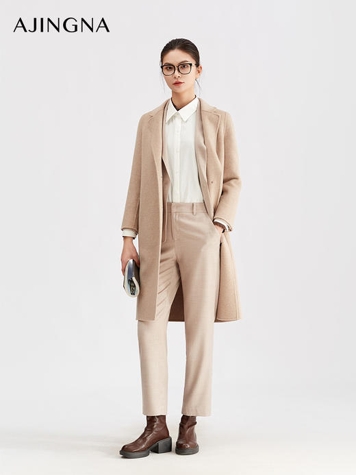 【商场同款】阿菁娜冬季新款燕麦色长款大衣立体剪裁垂感出众隐形口袋设计通勤极简A30D511087 商品图4