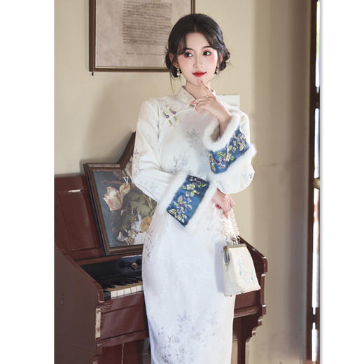 提花复合加绒，长款倒大袖旗袍GX-11825 商品图3