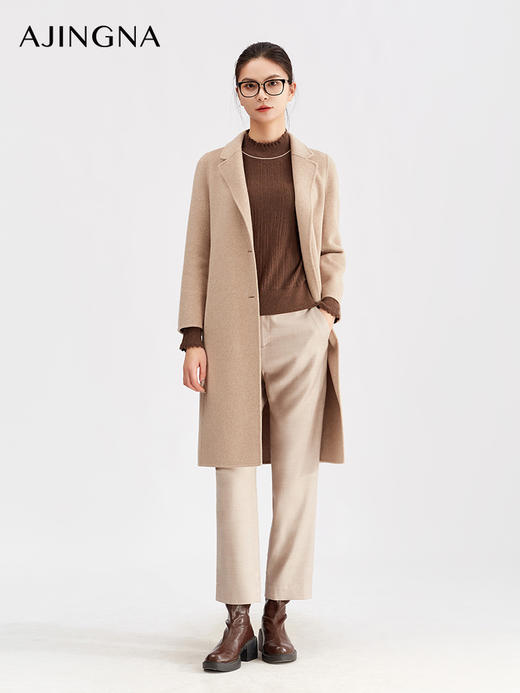 【商场同款】阿菁娜冬季新款燕麦色长款大衣立体剪裁垂感出众隐形口袋设计通勤极简A30D511087 商品图3