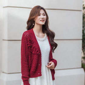 【林栖设计小店】【手工钩花】红色毛织外套镂空肌理2025秋冬新款开衫上衣女G1954271
