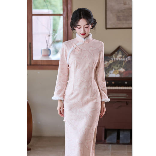 复合提花加绒时尚改良年轻少女款旗袍2025冬新款日常可穿长袖旗袍11808 商品图0