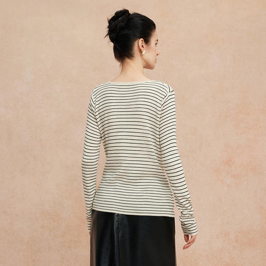 QG652斯尔丽25新款细针精纺纱线不对称收腰系带设计显高毛衫条纹上衣 商品图1