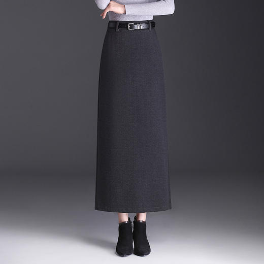 厚款毛呢裙长款开衩半身裙MYX6890 商品图0