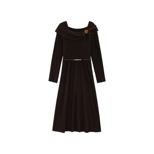 鹿向南「椿日粟子」法式连衣裙女秋冬新款设计感收腰显瘦内搭长裙 商品图1