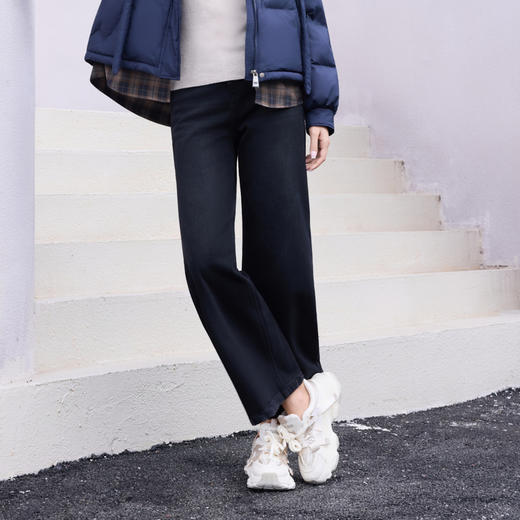 半身缘女裤 冬季长裤棉直筒裤宽松显高牛仔裤254102U10120104 商品图1