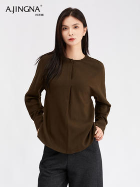 【廓形飒爽】阿菁娜绵羊毛国风圆领宽松衬衫F30D209001