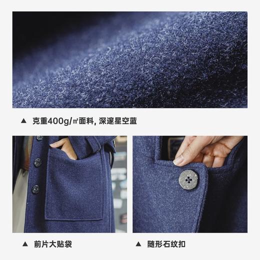 马登蓝色单排扣翻领中长款收腰加厚保暖毛呢呢子大衣外套女士秋冬 商品图2