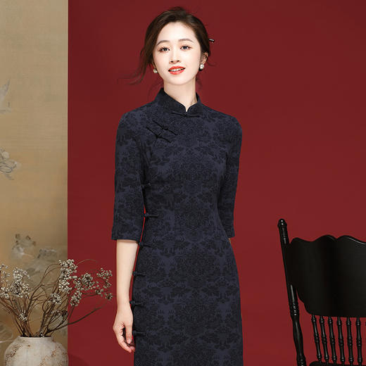 中式文雅复古旗袍春秋中国风提花日常改良OY24318 商品图1