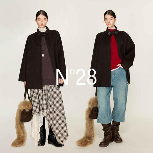 N°28 系扣立领斗篷毛呢大衣女 秋冬韩版宽松显瘦中长款呢子外套8855A1D588  商品图4