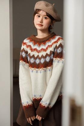 HAYES 费尔岛提花撞色圆领针织毛衣 21816