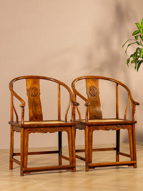 清	黄花梨螭龙捧寿圈椅（一对）