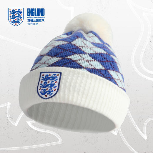 【官方正版】英格兰国 家队 | 格纹毛线帽蓝白菱格针织帽保暖 商品图0