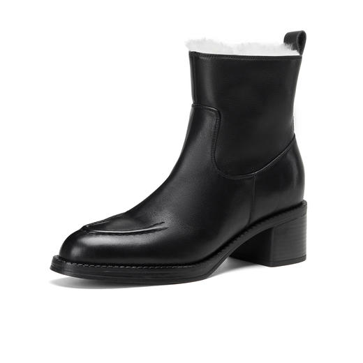 【预售5天】2025冬季新款粗高跟尖头侧拉链羊皮雪地靴毛鞋短靴GP3631 商品图4