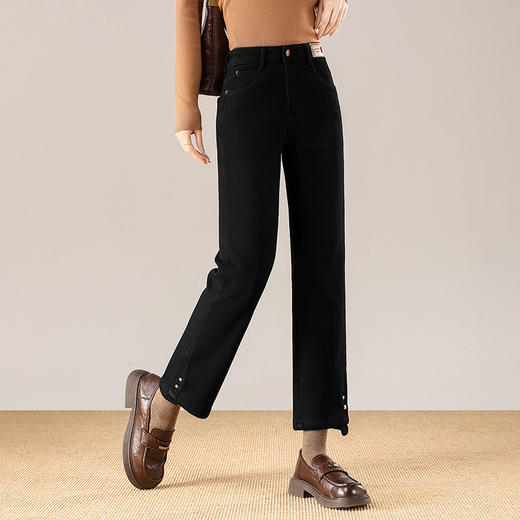 加绒牛仔烟管裤垂感修身直筒裤，显瘦高腰窄版时尚九分裤MYX-OZY-25307-L 商品图1